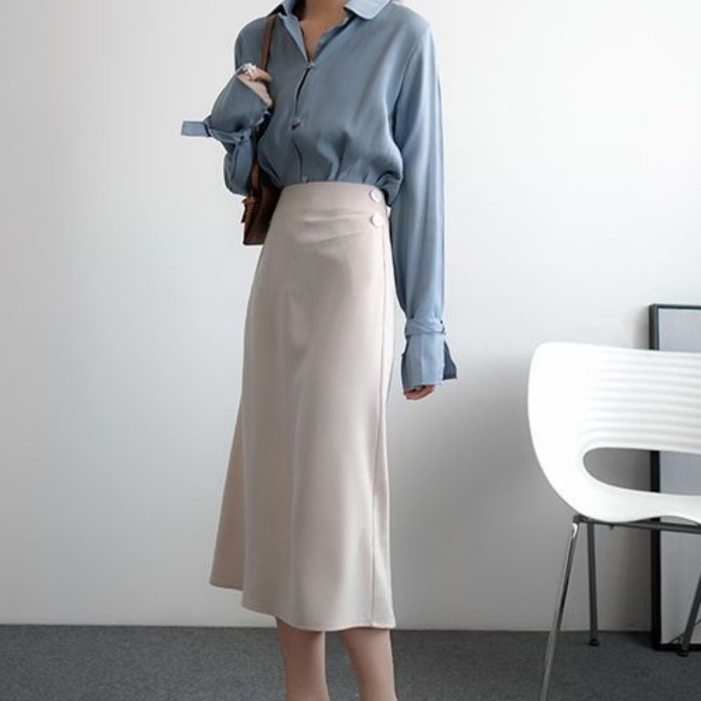 サイドアクセントボタンマーメイドスカート|オフィスカジュアル レディース 通販【ミレジェネ】