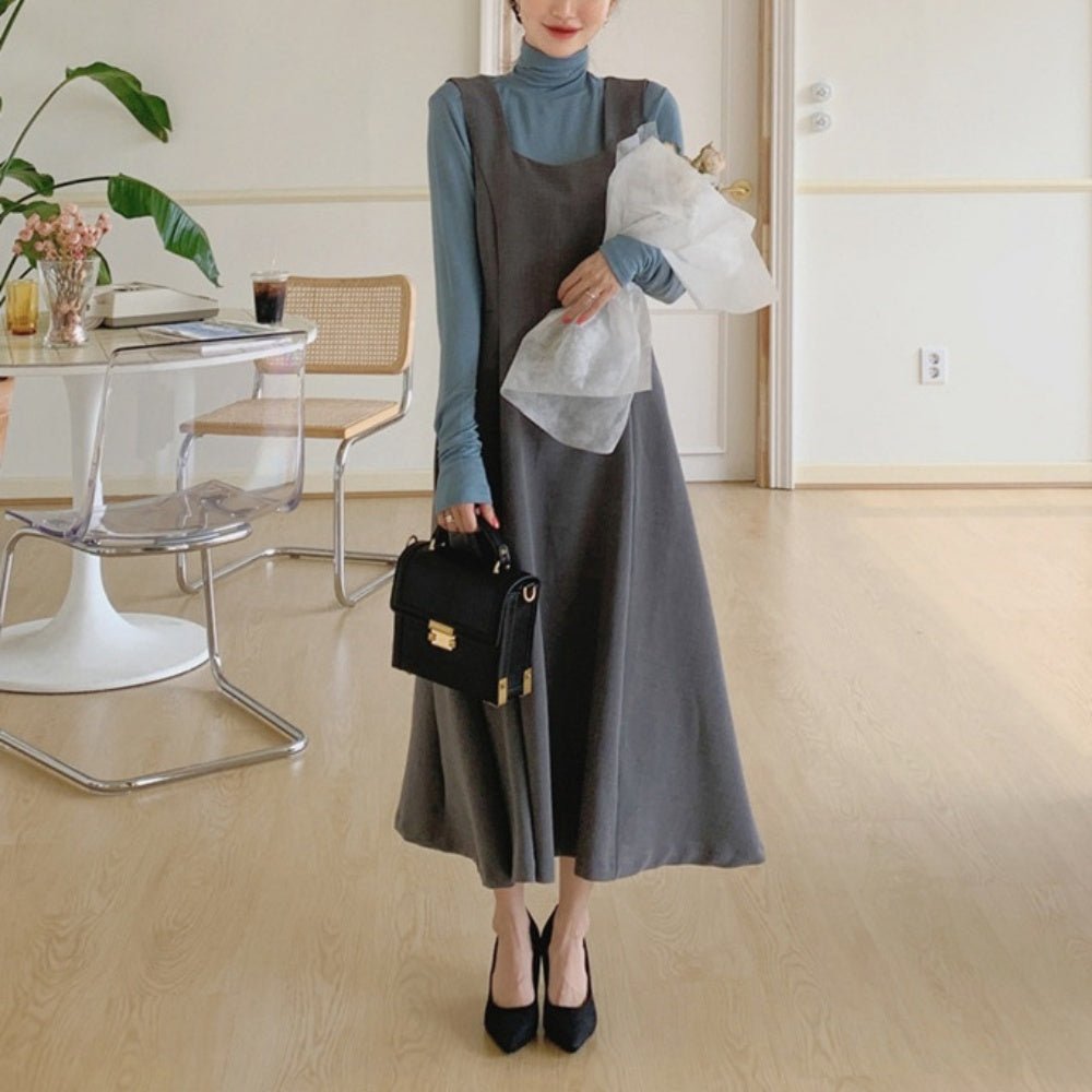 スクエアネックロングジャンパースカート|オフィスカジュアル レディース 通販【ミレジェネ】
