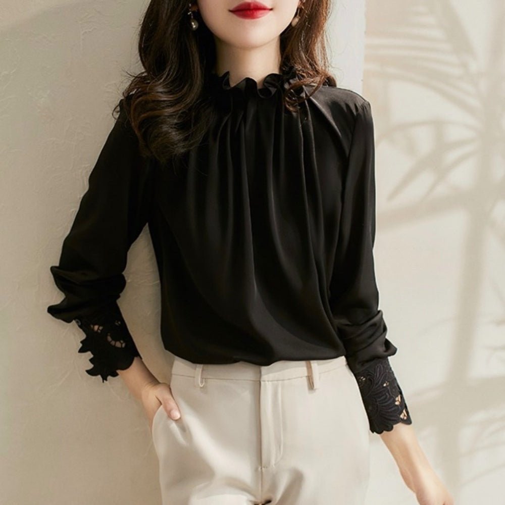 オフィスカジュアル 冬 袖レースブラウス ミレジェネ