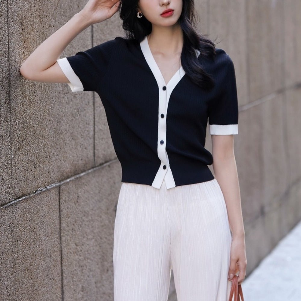 フロントボタン配色トップス|オフィスカジュアル レディース 通販【ミレジェネ】