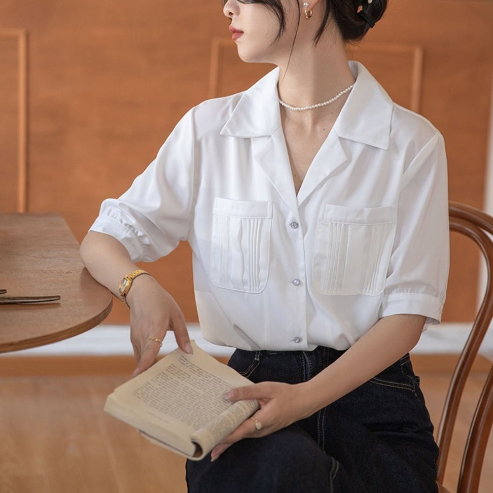 ポケット付きオープンカラーシャツ|オフィスカジュアル レディース 通販【ミレジェネ】
