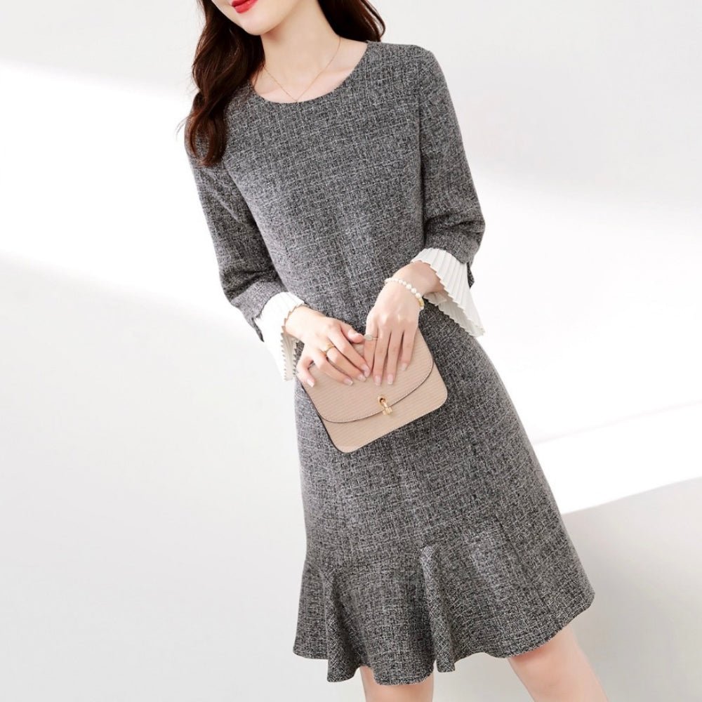 袖プリーツマーメイドワンピース|オフィスカジュアル レディース 通販【ミレジェネ】