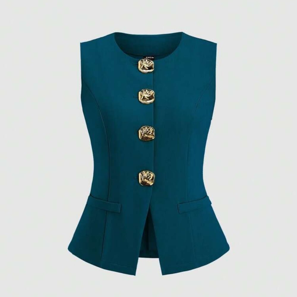 ゴールドボタンラウンドネックベスト|オフィスカジュアル レディース 通販【ミレジェネ】