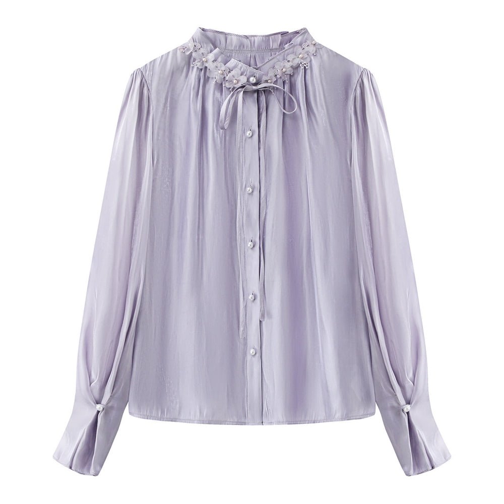 フラワーアクセントギャザーネックブラウス|オフィスカジュアル レディース 通販【ミレジェネ】