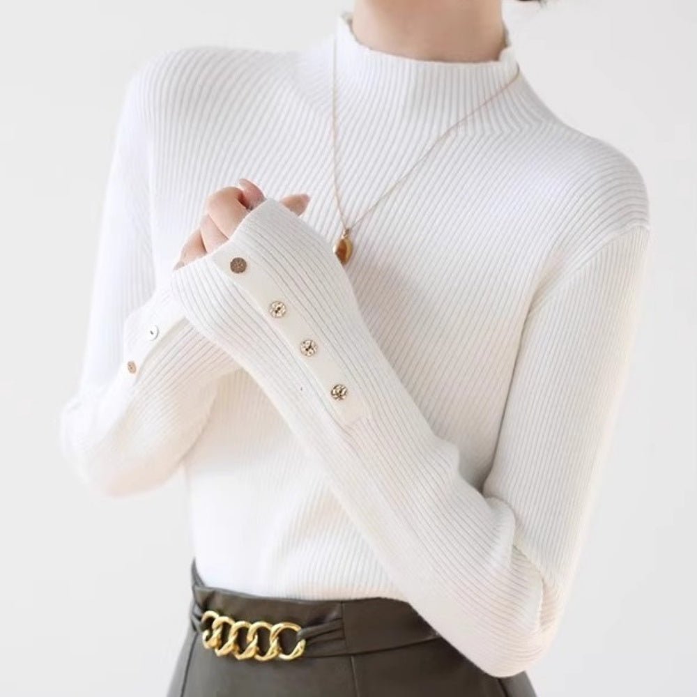 ゴールドボタンリブニット|オフィスカジュアル レディース 通販【ミレジェネ】