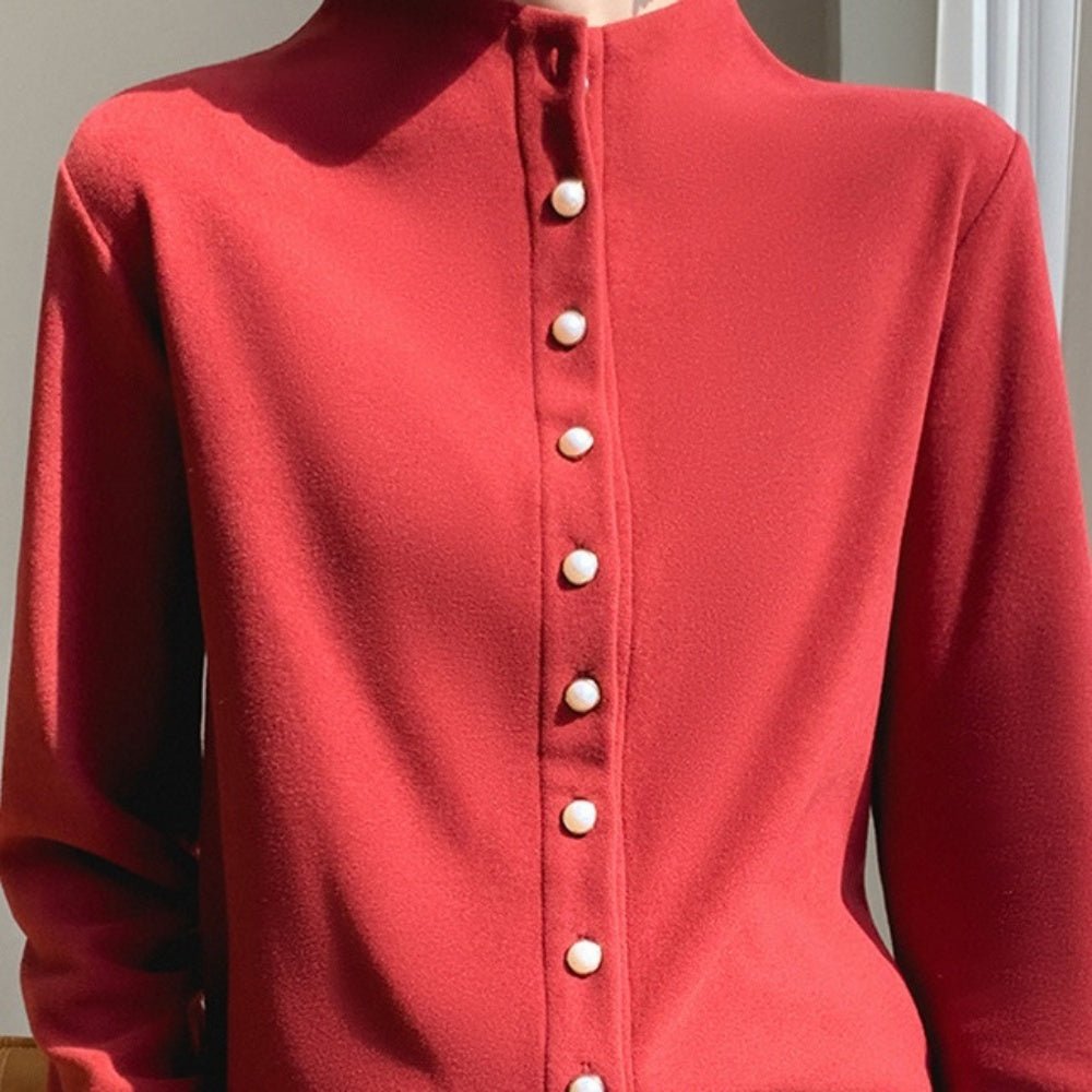 パールボタンボトルネックトップス|オフィスカジュアル レディース 通販【ミレジェネ】