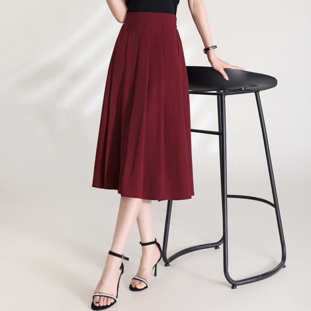 オフィスカジュアル 秋 ハイウエストプリーツミディアムスカート ミレジェネ