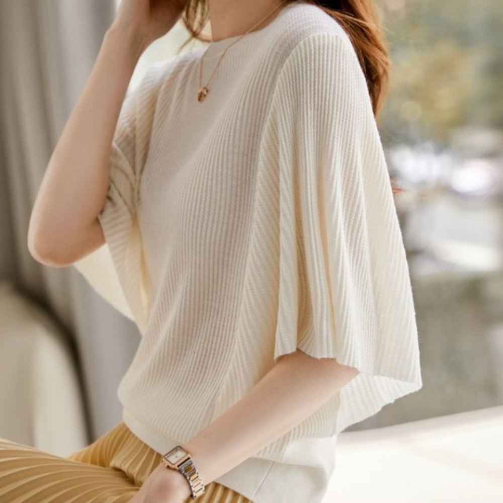 クルーネックフレアスリーブサマーニットカットソー|オフィスカジュアル レディース 通販 Millennial Generation【ミレジェネ】