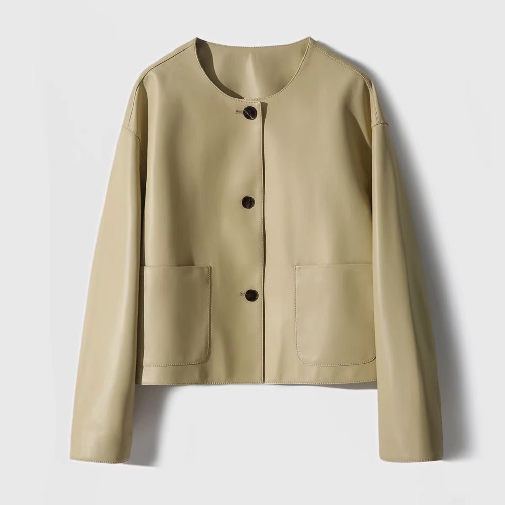 ノーカラーレザージャケット|オフィスカジュアル レディース 通販【ミレジェネ】