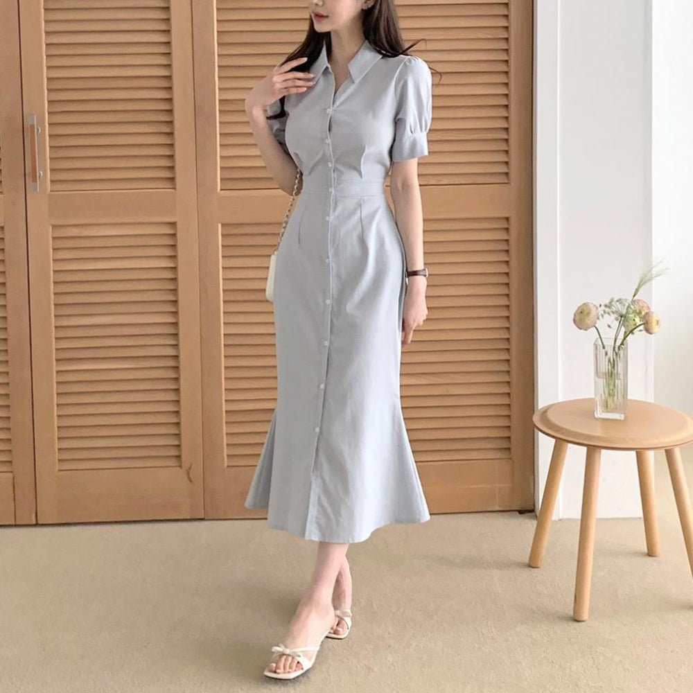 オフィスカジュアル 夏 ウエスト切り替えマーメイドラインワンピース ミレジェネ