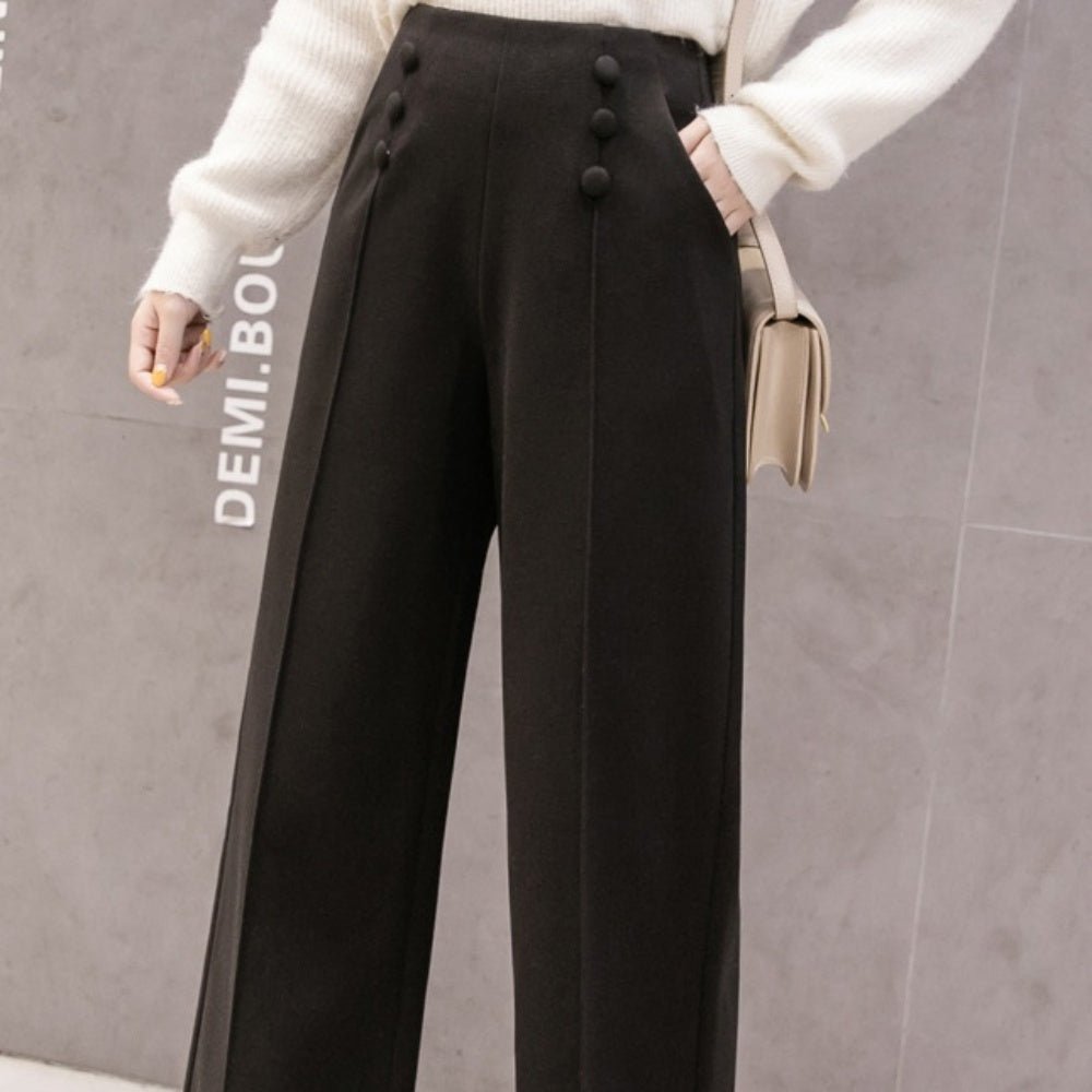 クルミボタンセンタープレスワイドパンツ|オフィスカジュアル レディース 通販 Millennial Generation【ミレジェネ】