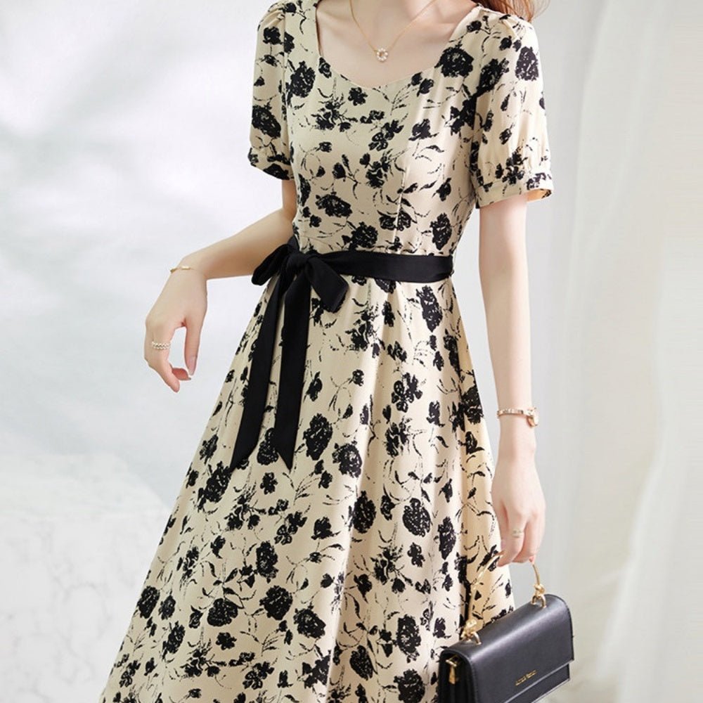 レトロ花柄ワンピース|オフィスカジュアル レディース 通販【ミレジェネ】