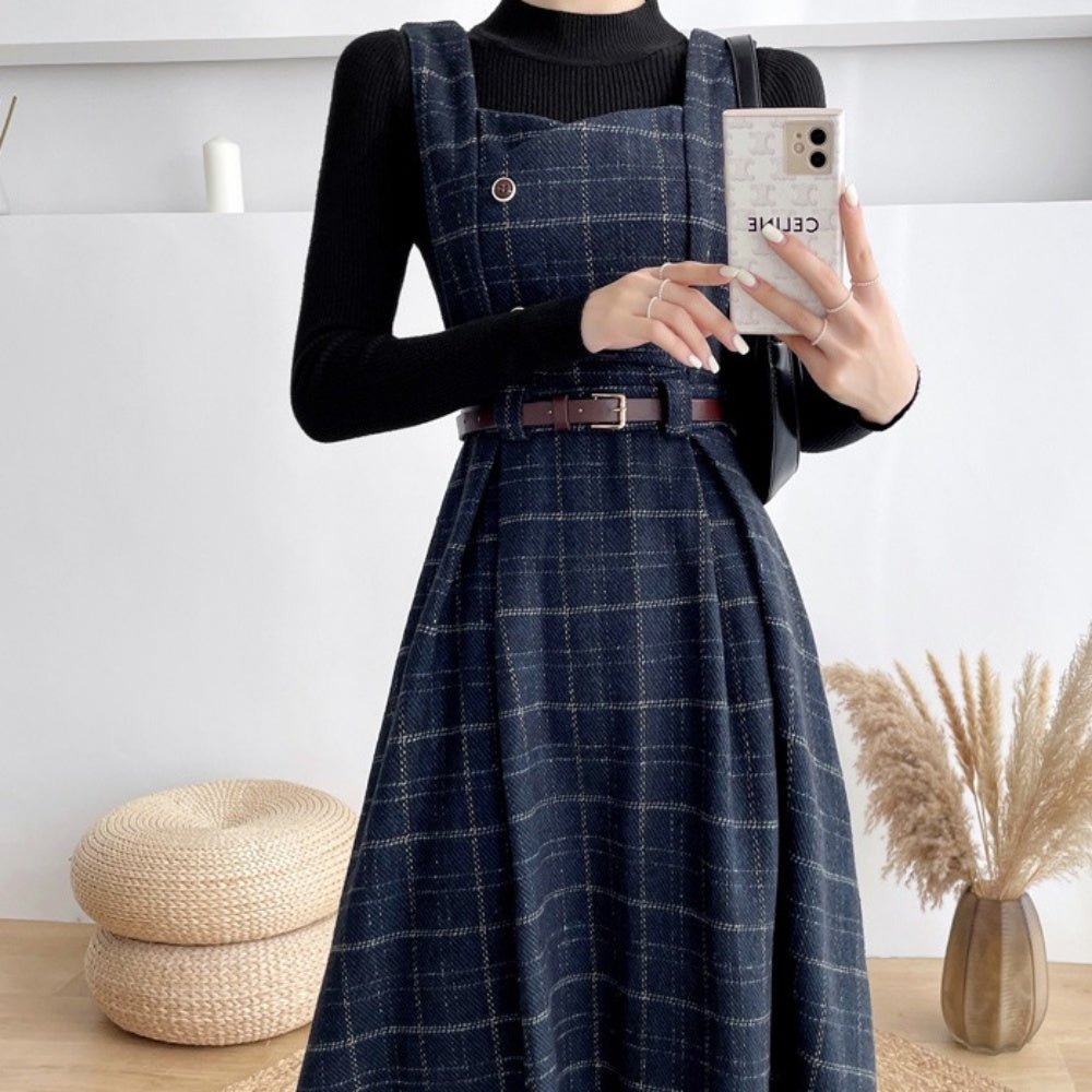 ベルト付きチェックジャンパースカート|オフィスカジュアル レディース 通販【ミレジェネ】