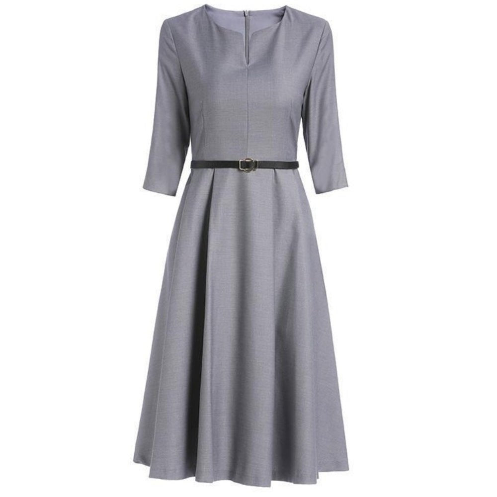 ウエストベルト七分袖ワンピース|オフィスカジュアル レディース 通販【ミレジェネ】