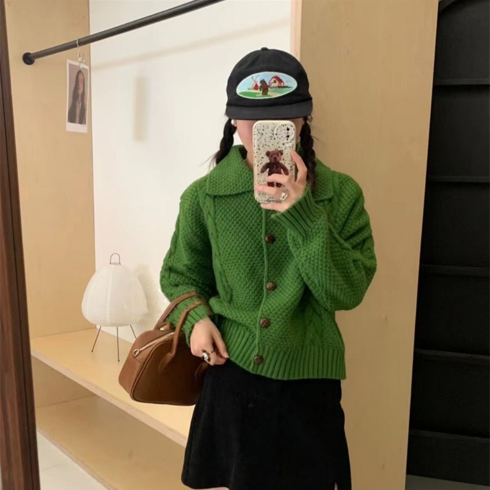 襟付きケーブルニットカーディガン|オフィスカジュアル レディース 通販【ミレジェネ】