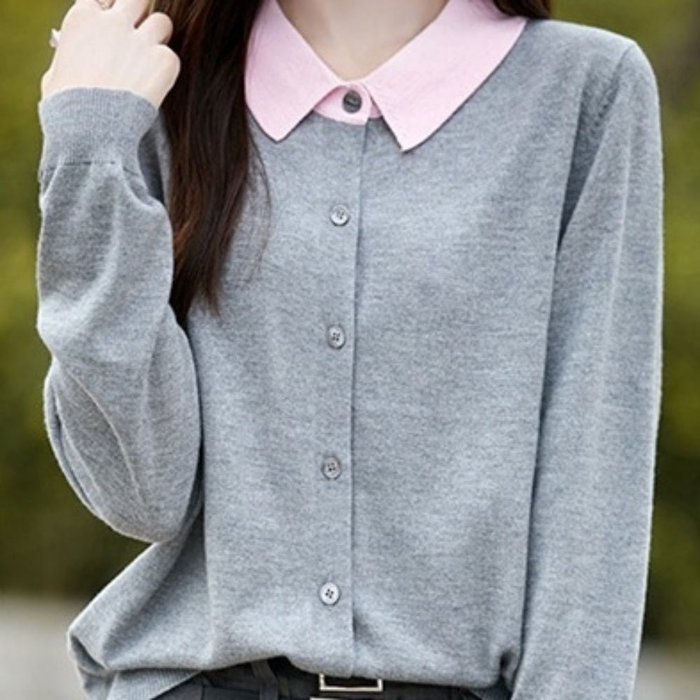 襟付きウールニットカーディガン|オフィスカジュアル レディース 通販【ミレジェネ】
