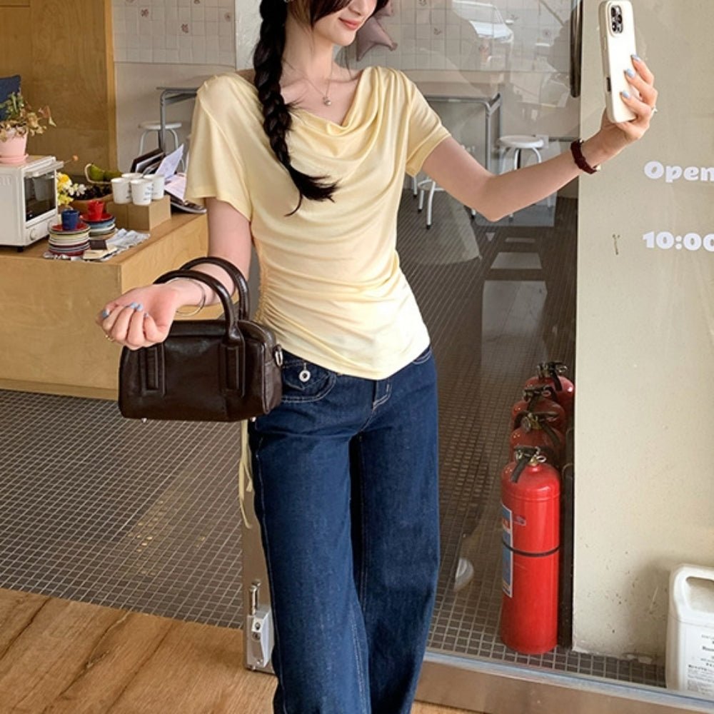 ドレープネックサイドドロストTシャツ|オフィスカジュアル レディース 通販【ミレジェネ】