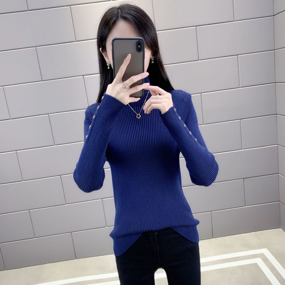 金ボタンハイネックリブニット|オフィスカジュアル レディース 通販【ミレジェネ】