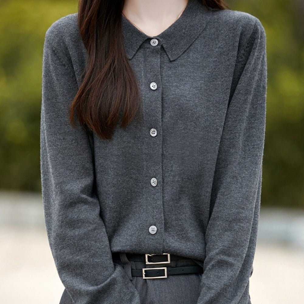 襟付きウールニットカーディガン|オフィスカジュアル レディース 通販【ミレジェネ】