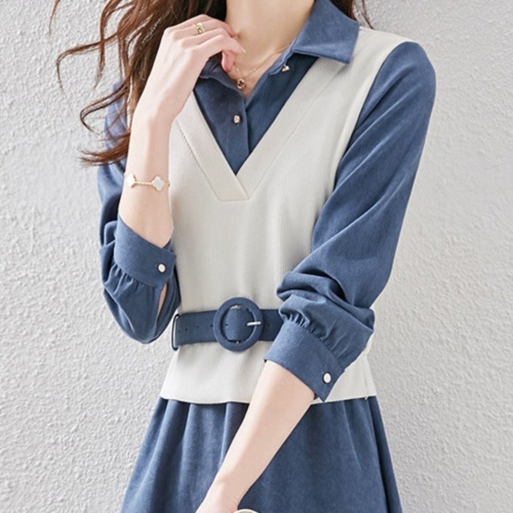 <即納>フェイクレイヤードシャツワンピース|オフィスカジュアル レディース 通販 Millennial Generation【ミレジェネ】