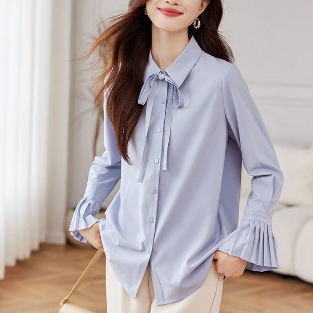 袖フレアリボンブラウス|オフィスカジュアル レディース 通販【ミレジェネ】