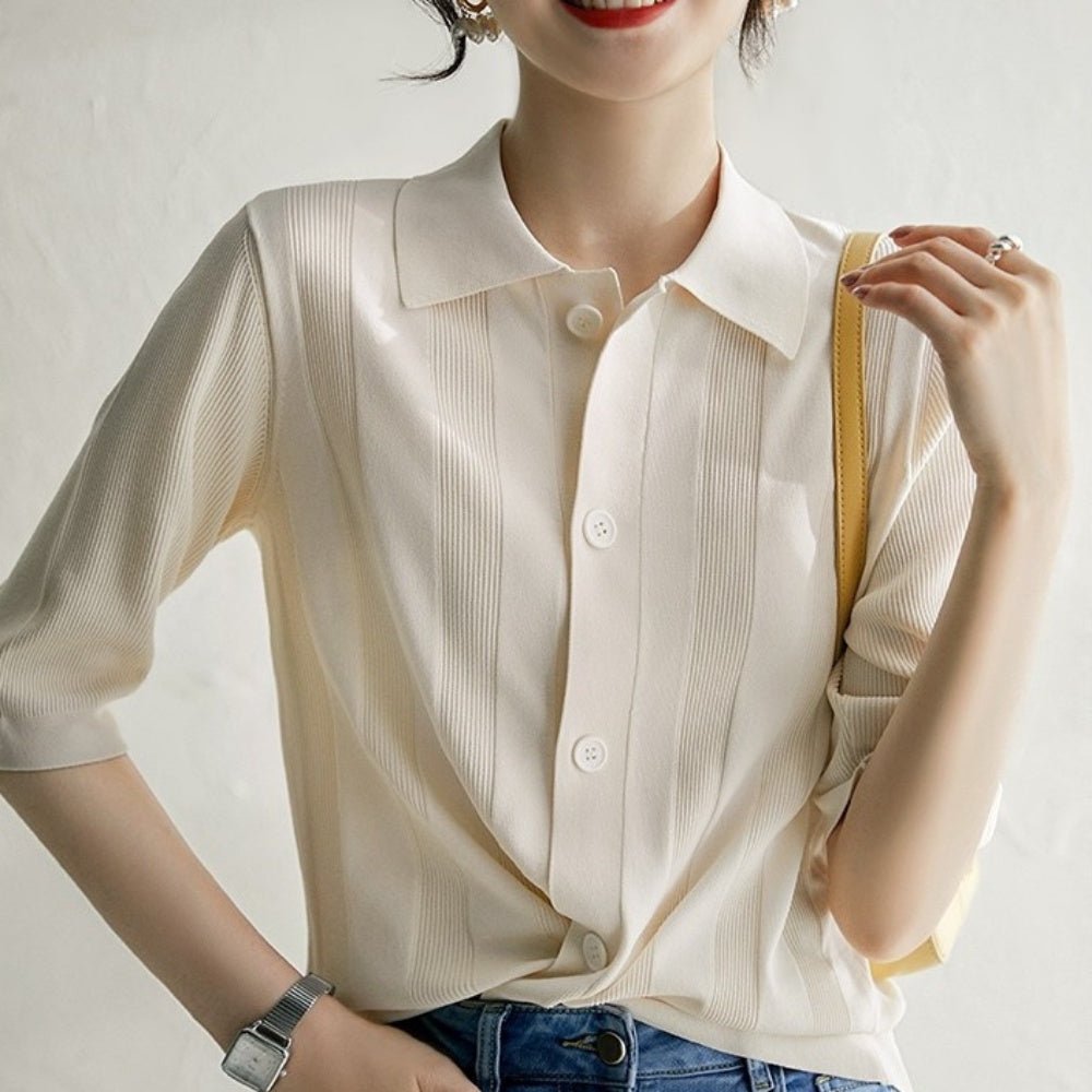 ストライプ半袖ポロニット|オフィスカジュアル レディース 通販【ミレジェネ】