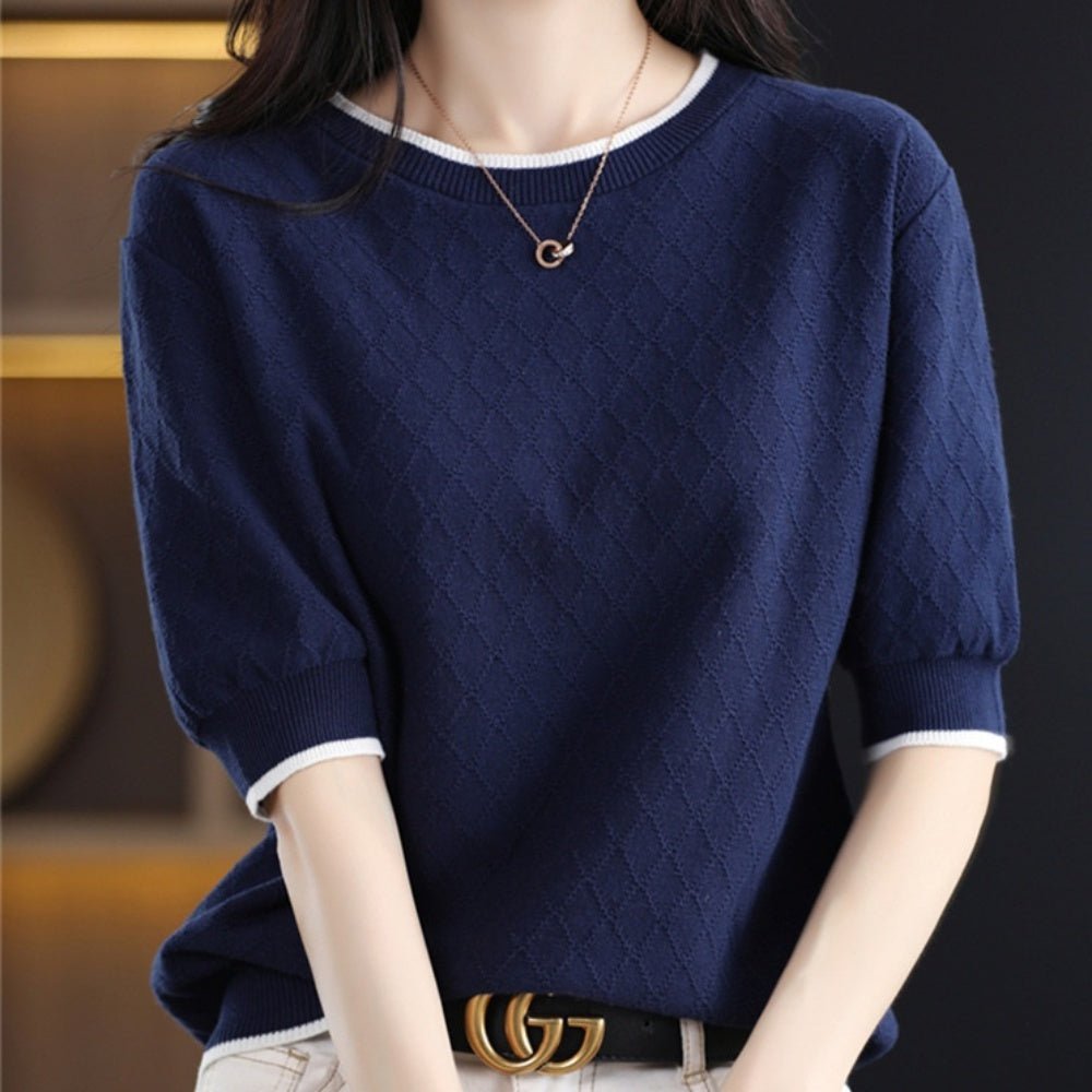 ダイヤ柄半袖ニット|オフィスカジュアル レディース 通販【ミレジェネ】