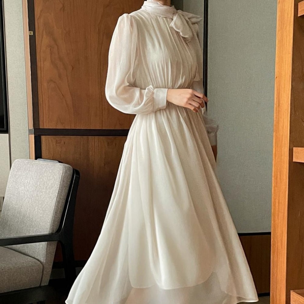 ボウタイネックシフォンフレアワンピース|オフィスカジュアル レディース 通販【ミレジェネ】