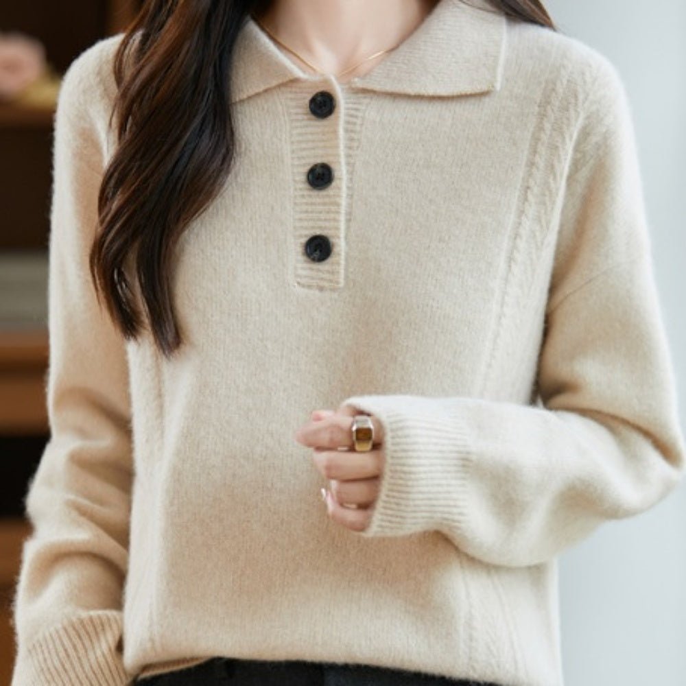 胸元ボタン襟付きニット|オフィスカジュアル レディース 通販【ミレジェネ】