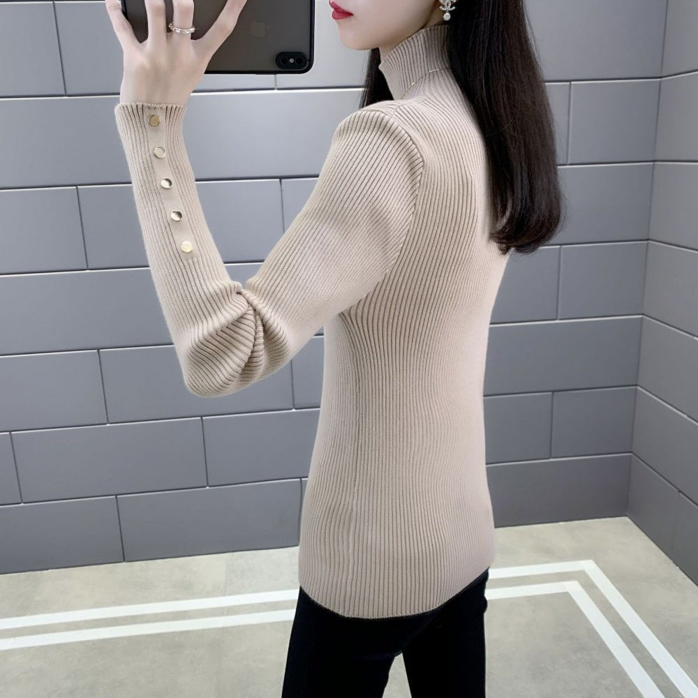 金ボタンハイネックリブニット|オフィスカジュアル レディース 通販【ミレジェネ】