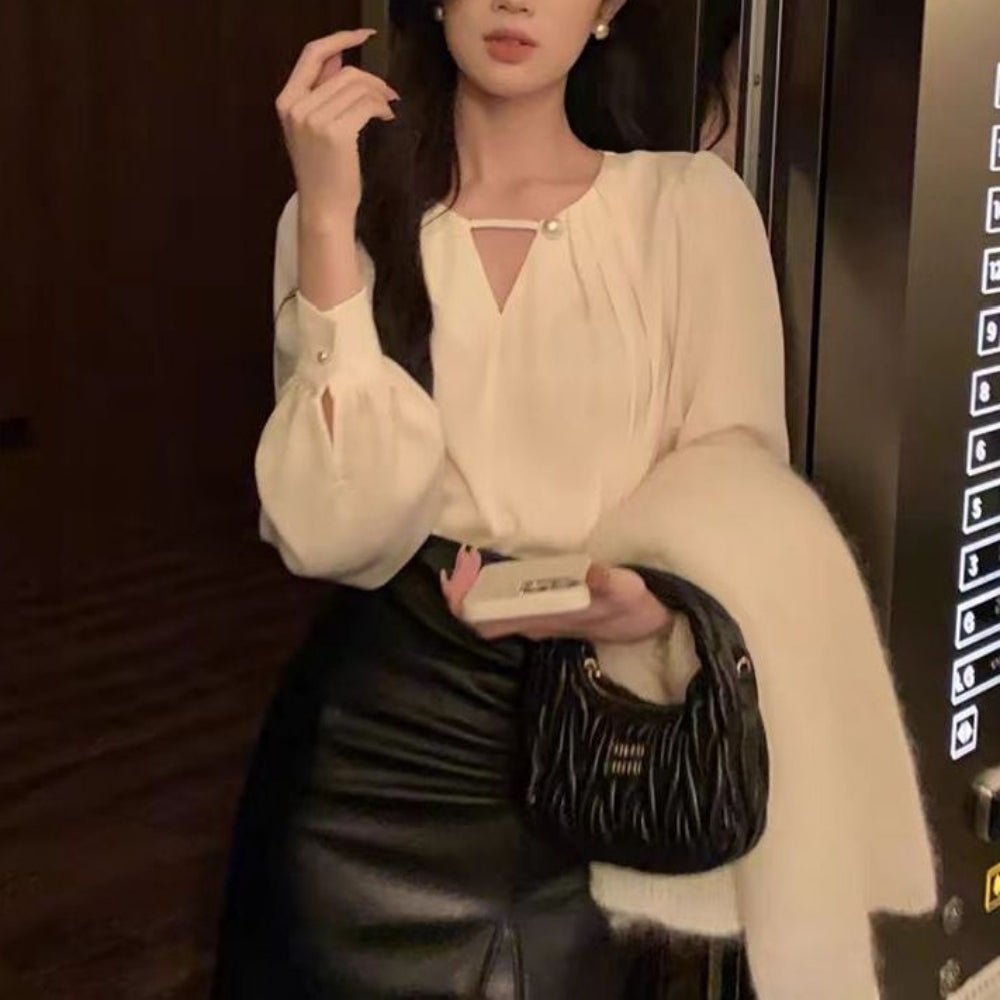 パールアクセントキーネックブラウス|オフィスカジュアル レディース 通販【ミレジェネ】