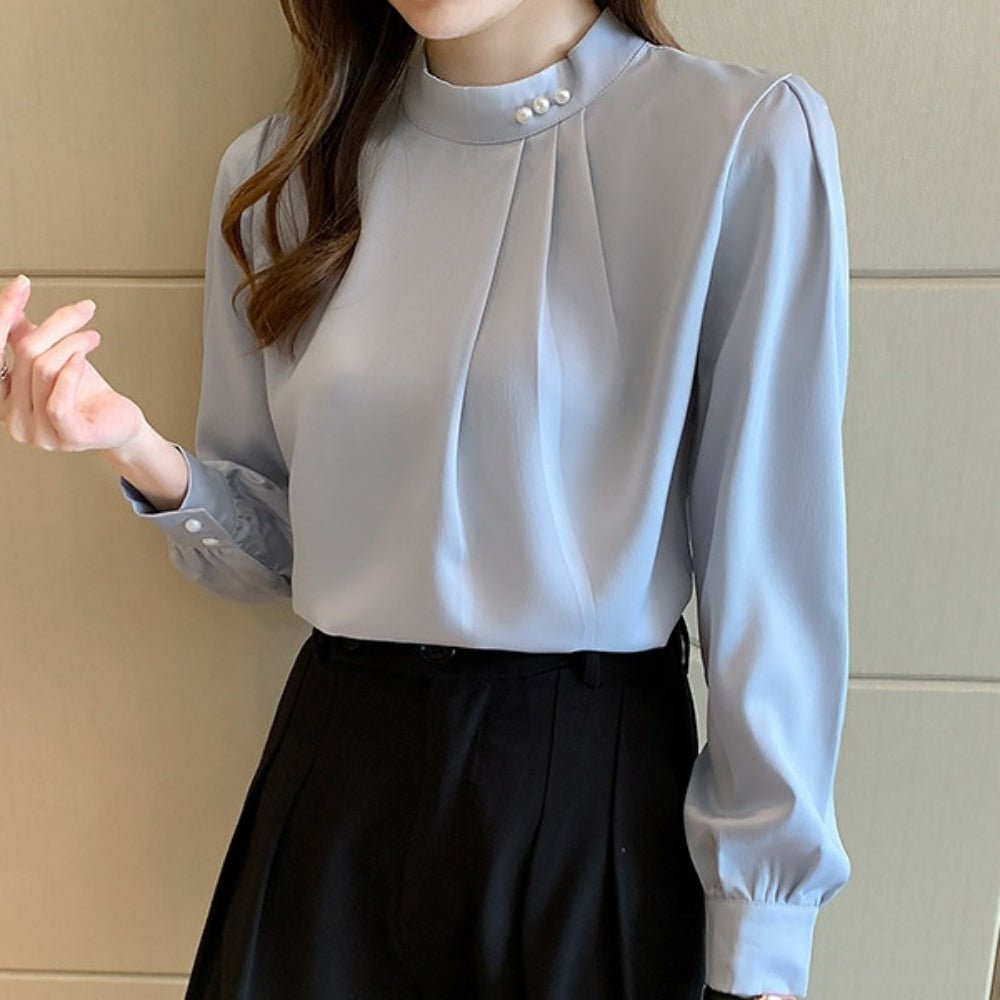 スタンドカラ―パールブラウス|オフィスカジュアル レディース 通販【ミレジェネ】