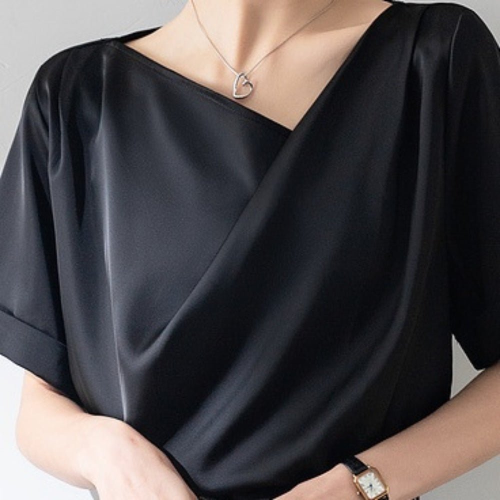 肩ドレープ半袖トップス|オフィスカジュアル レディース 通販【ミレジェネ】