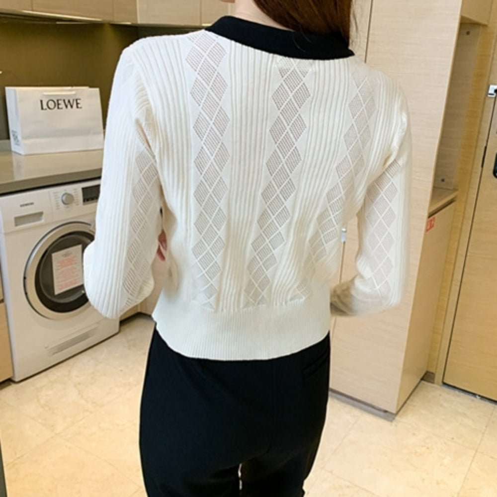 配色ボウタイ付きカーデ風ニットトップス|オフィスカジュアル レディース 通販【ミレジェネ】