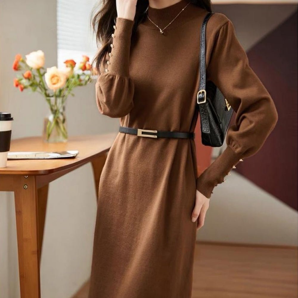 ハイネックボタン付きワンピース|オフィスカジュアル レディース 通販【ミレジェネ】