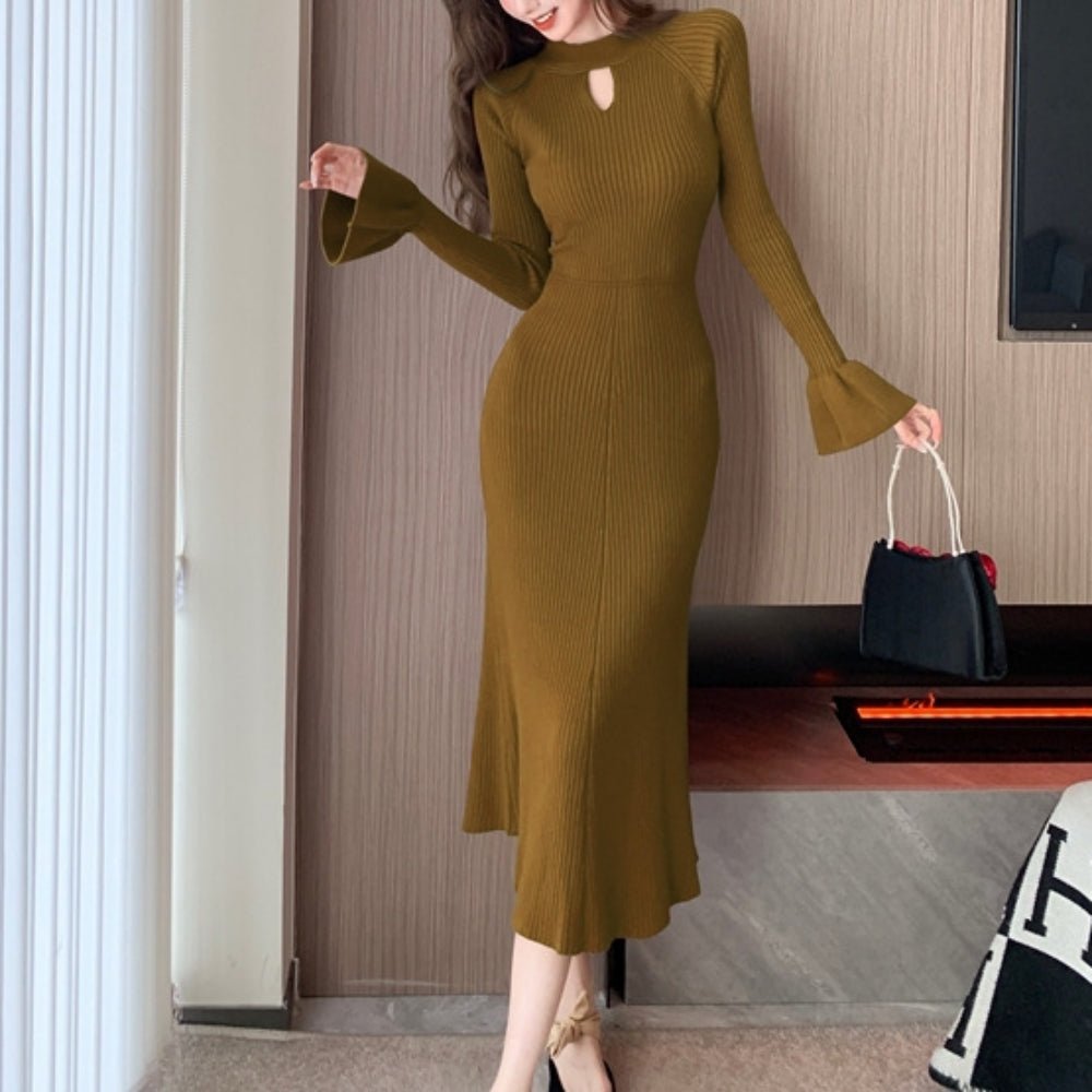 キーネックリブニットワンピース|オフィスカジュアル レディース 通販【ミレジェネ】
