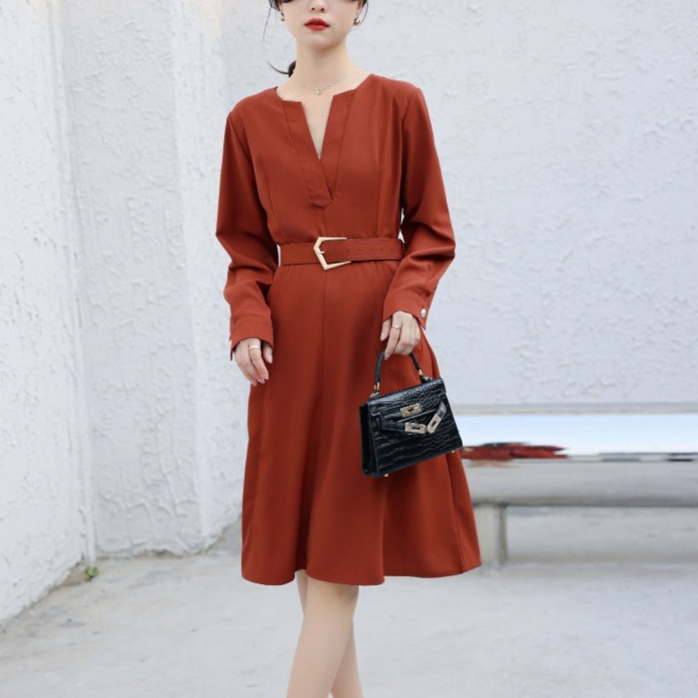 スリットネックウエストマークワンピース|オフィスカジュアル レディース 通販 Millennial Generation【ミレジェネ】