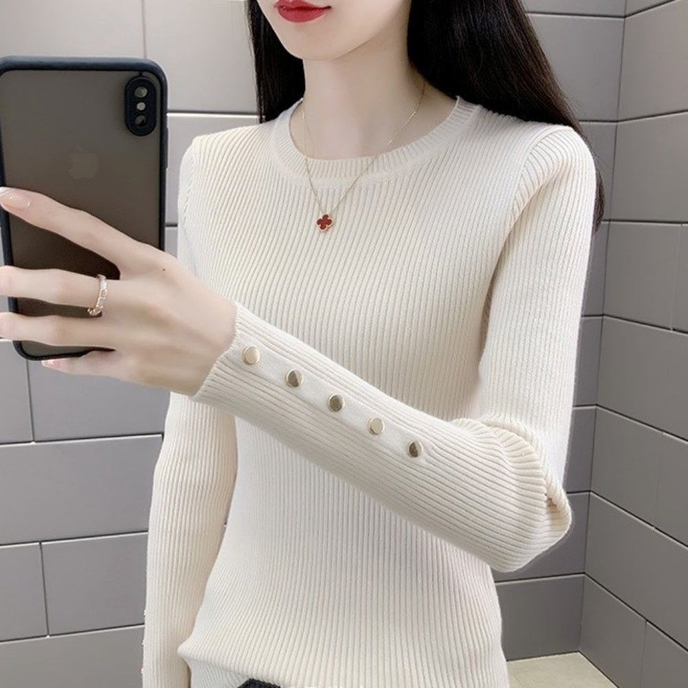 袖口ボタンシンプルリブニット|オフィスカジュアル レディース 通販 Millennial Generation【ミレジェネ】