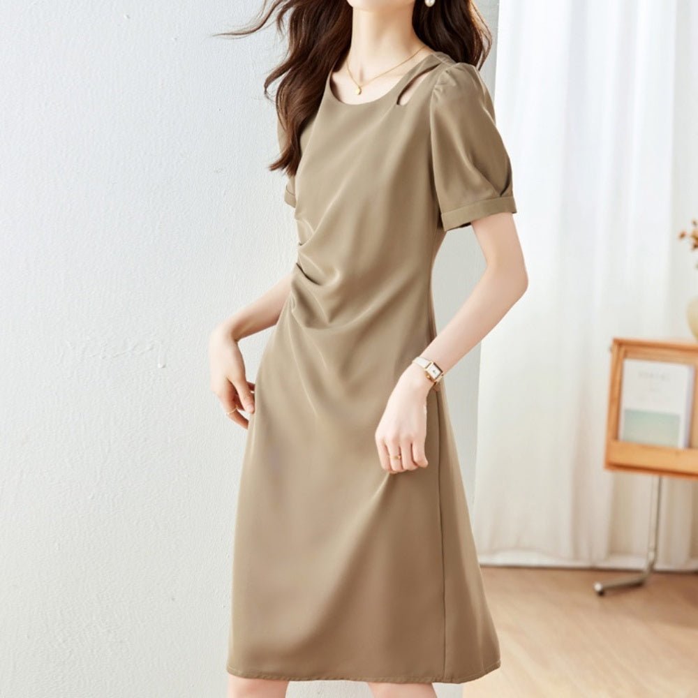 ウエストドレープ半袖ワンピース|オフィスカジュアル レディース 通販【ミレジェネ】