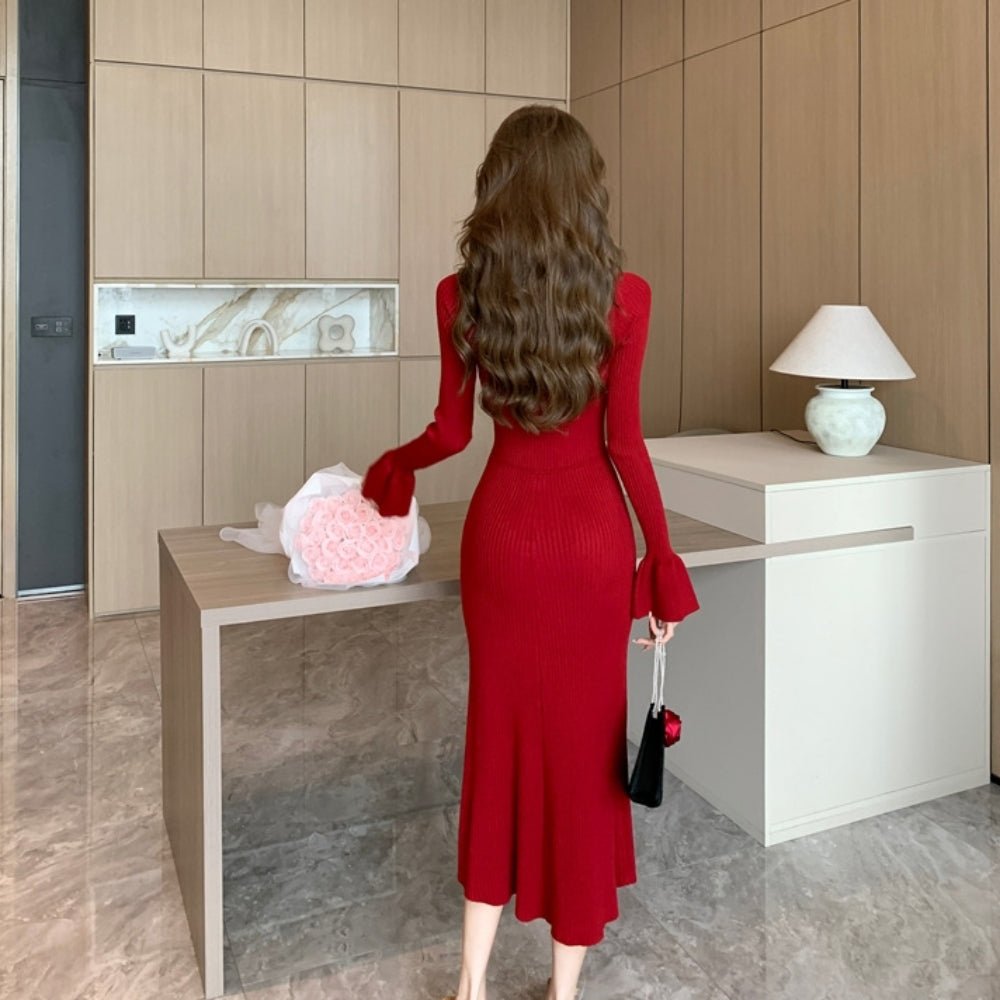 キーネックリブニットワンピース|オフィスカジュアル レディース 通販【ミレジェネ】