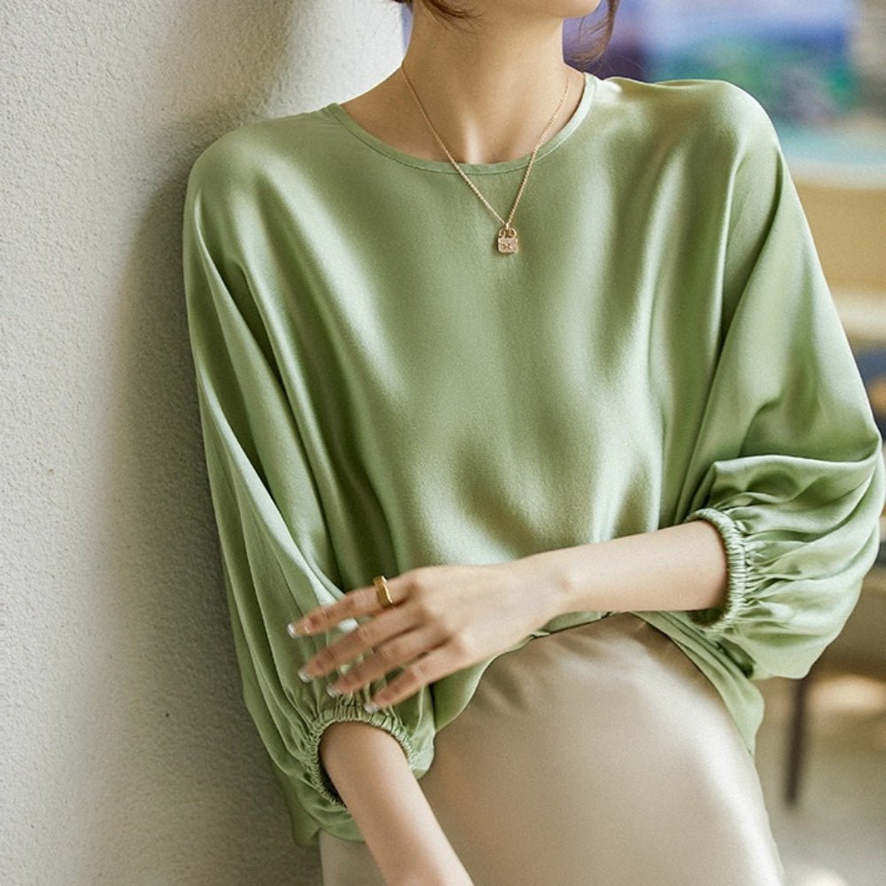 オフィスカジュアル 春 とろみ感ラウンドネック五分袖カットソー ミレジェネ