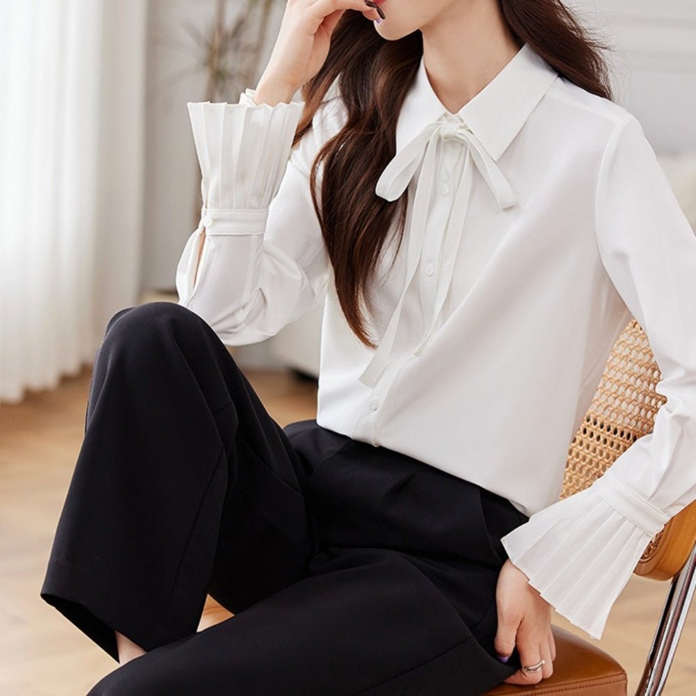 袖フレアリボンブラウス|オフィスカジュアル レディース 通販【ミレジェネ】