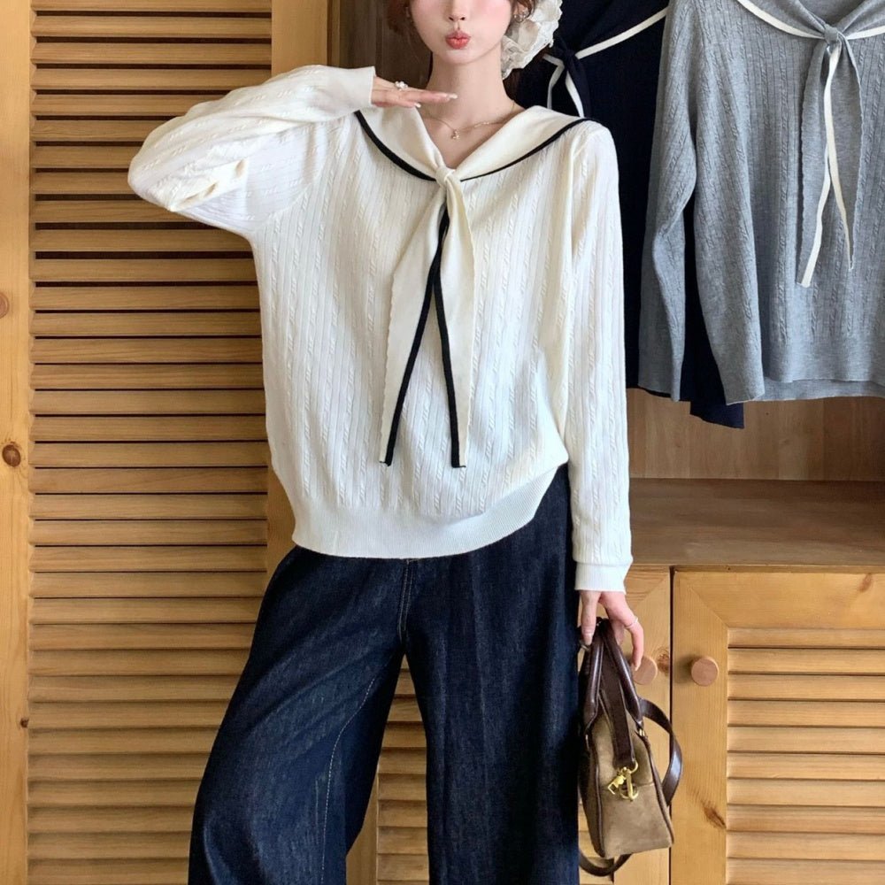 セーラーカラー配色ニット|オフィスカジュアル レディース 通販【ミレジェネ】