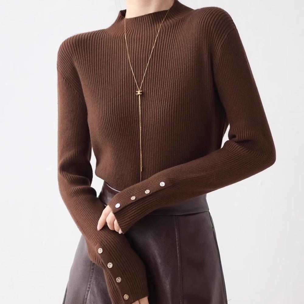 ゴールドボタンリブニット|オフィスカジュアル レディース 通販【ミレジェネ】