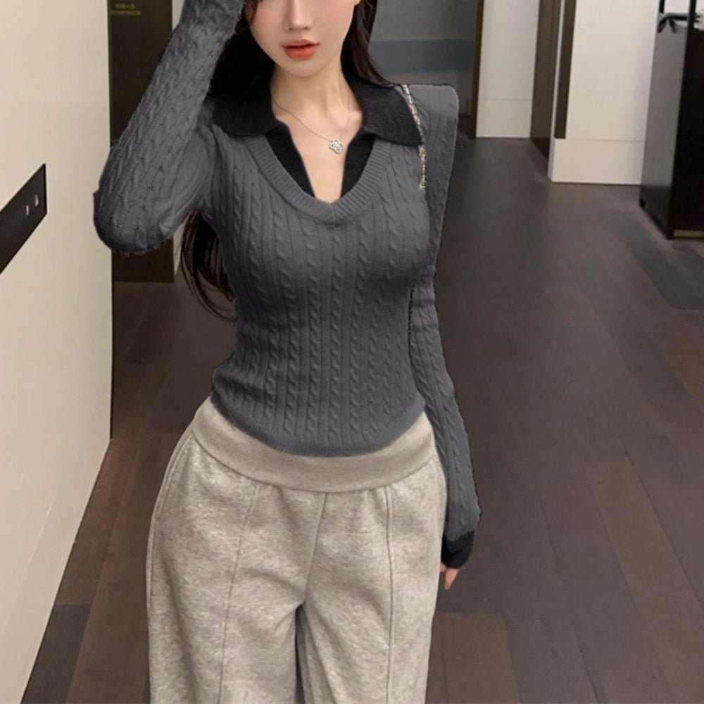 フェイクツーピースケーブルニット|オフィスカジュアル レディース 通販【ミレジェネ】