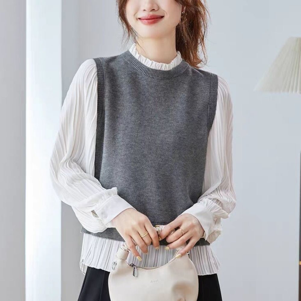 見せかけニットプリーツブラウス|オフィスカジュアル レディース 通販【ミレジェネ】