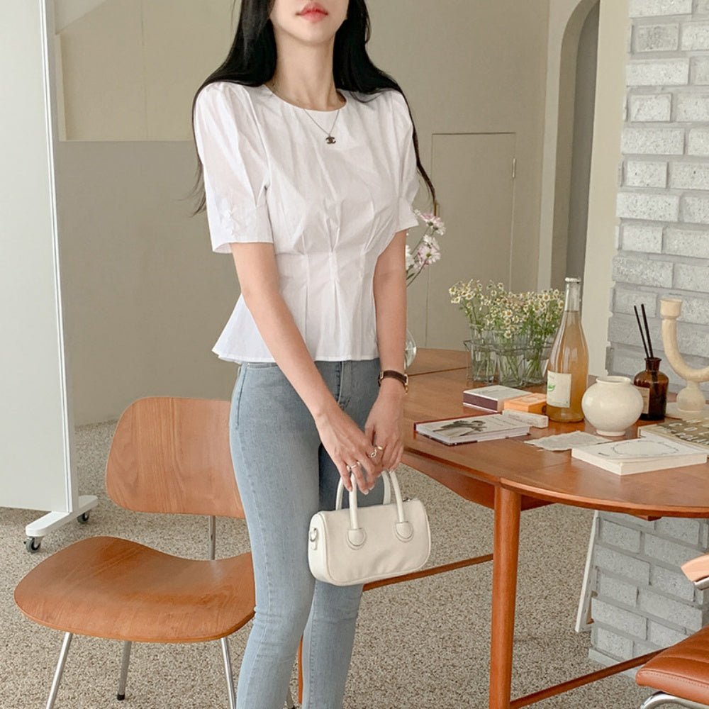 ウエストタック半袖シンプルブラウス|オフィスカジュアル レディース 通販 Millennial Generation【ミレジェネ】