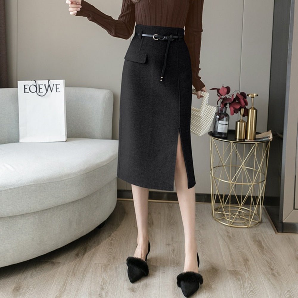 ハイウエストスリットひざ丈スカート|オフィスカジュアル レディース 通販【ミレジェネ】