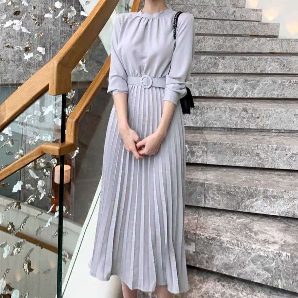 後ろリボンベルト付きプリーツワンピース|オフィスカジュアル レディース 通販【ミレジェネ】