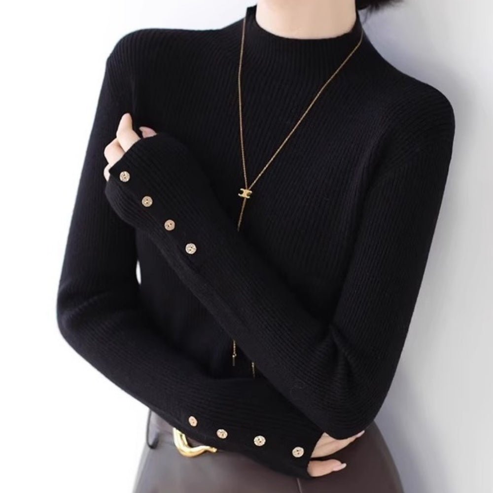 ゴールドボタンリブニット|オフィスカジュアル レディース 通販【ミレジェネ】